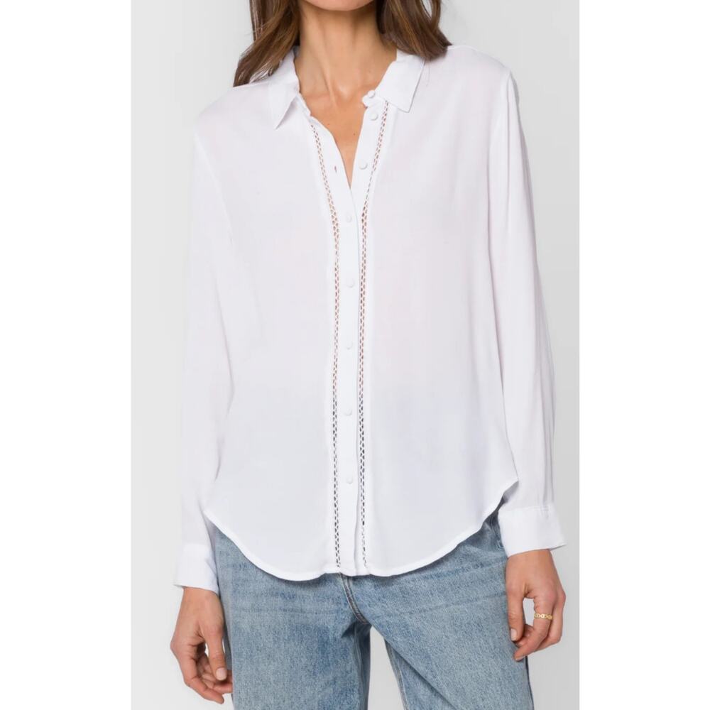 ATM Anthony Thomas Melillo White Button Front Shirt Blouse S crochet lace Career